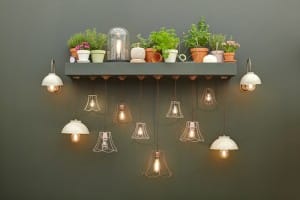 A row of small pendant lights.