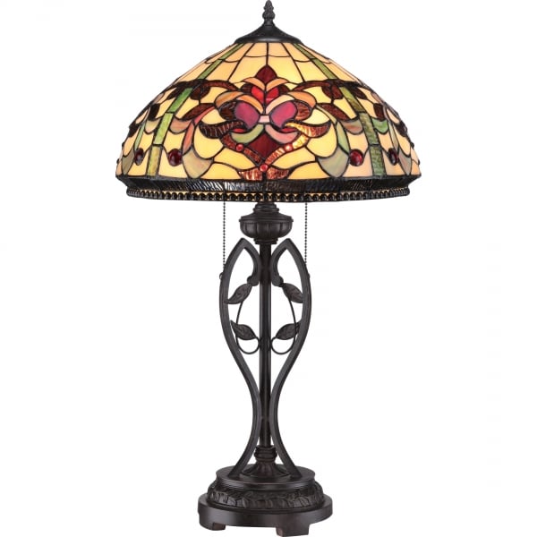 Tiffany Stained Glass Table Lamp On Dark Bronze Base