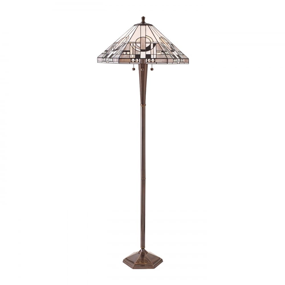 Art Deco Style Tiffany Floor Lamp On Antique Bronze Base