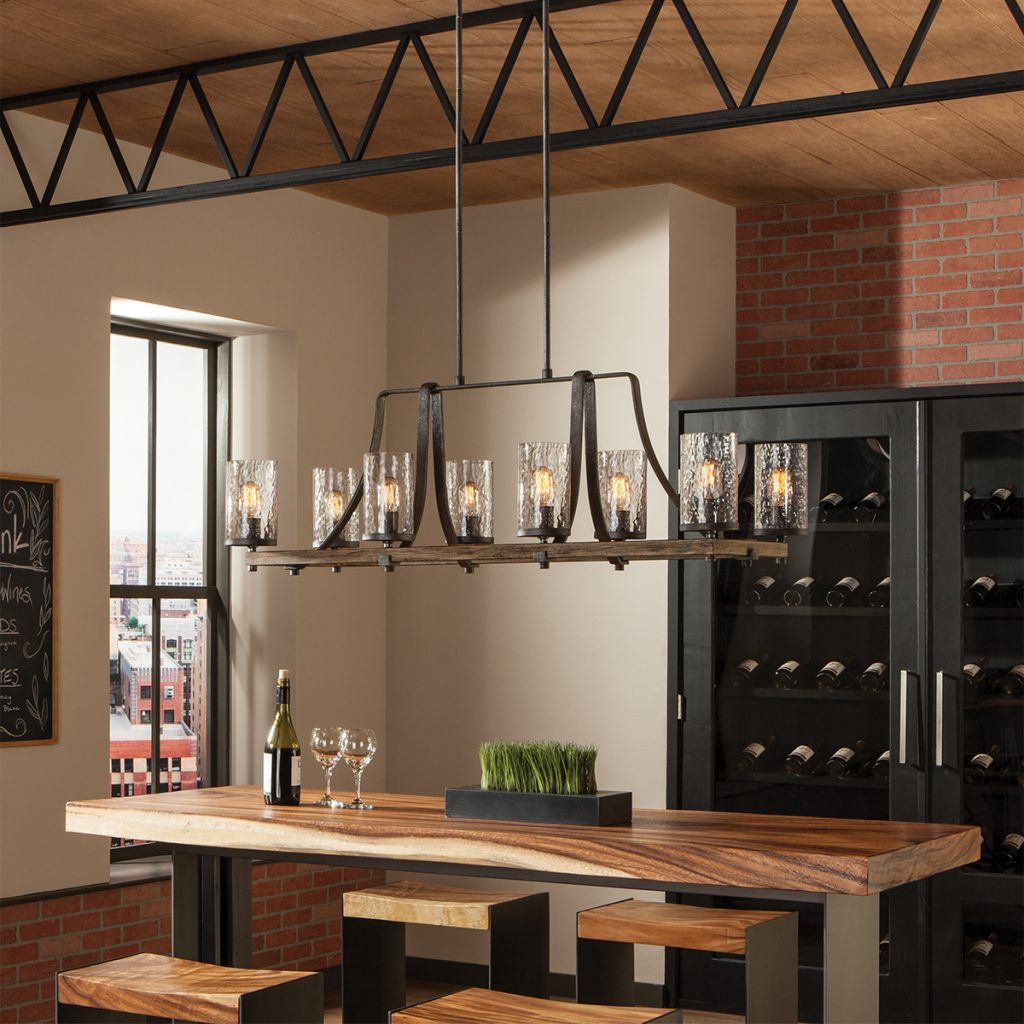 distressed oak 8light bar light with black detailing