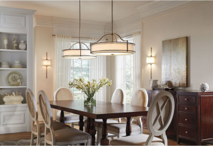 art deco style drum lights over dining table