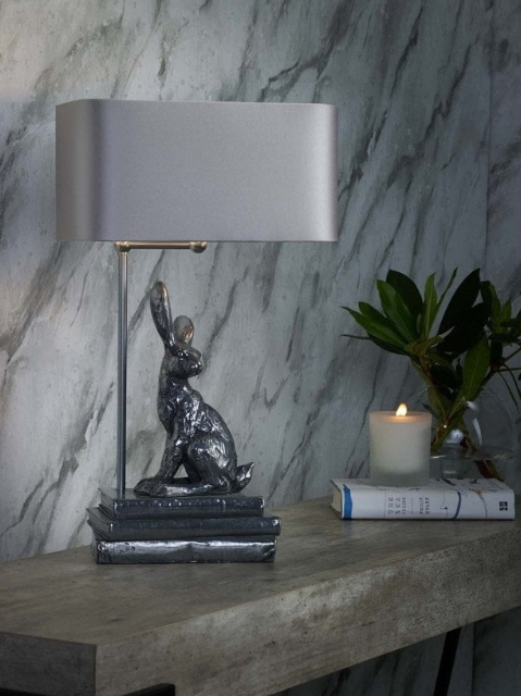 pewter hare table lamp
