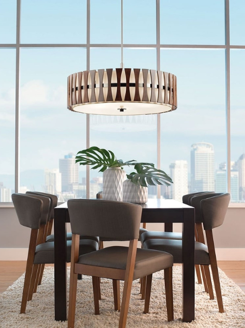 oversized drum light over dining table