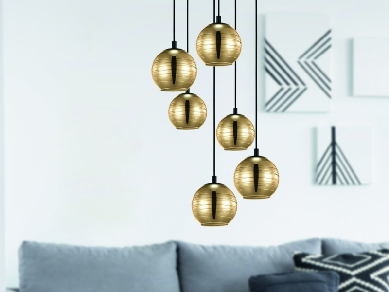 modern gold spheres cluster light