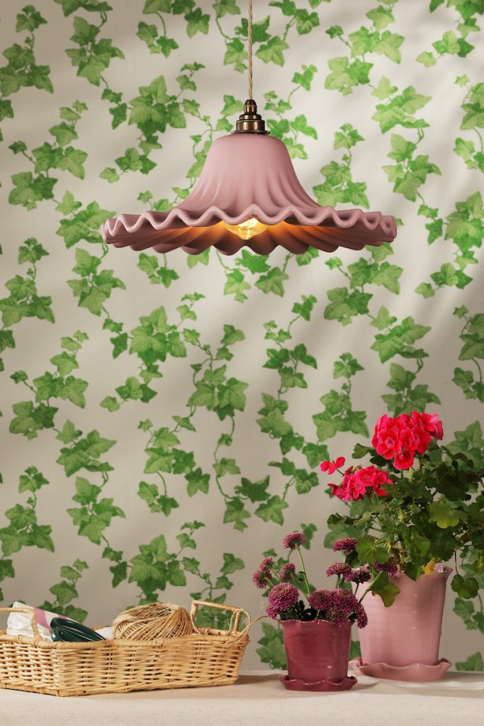 pink scalloped edge ceiling pendant