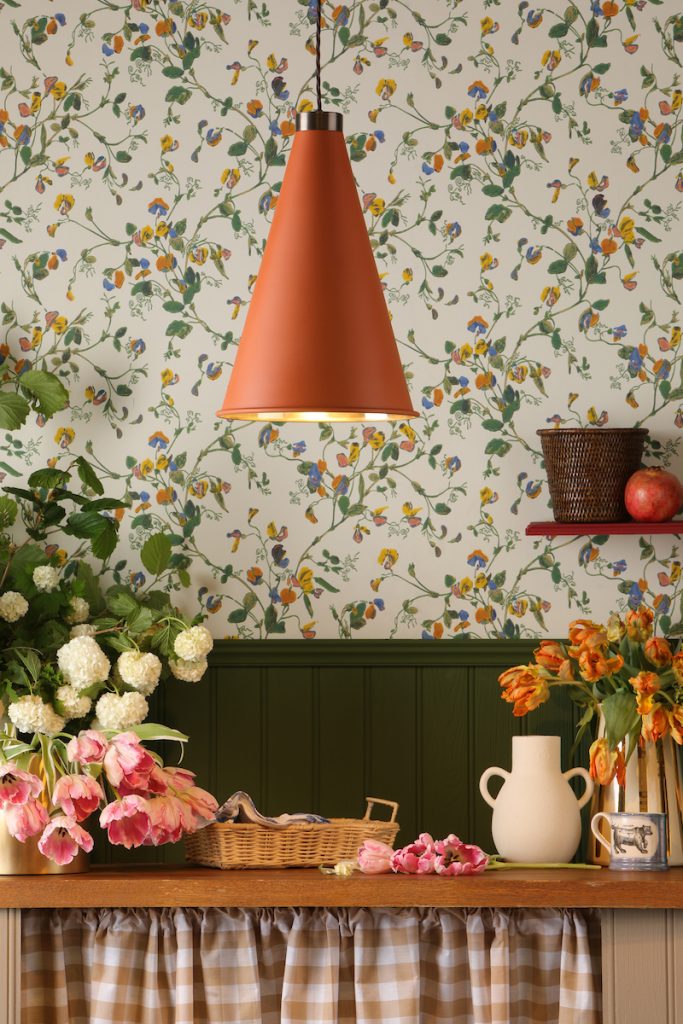antique brass single ceiling pendant with orange metal shade