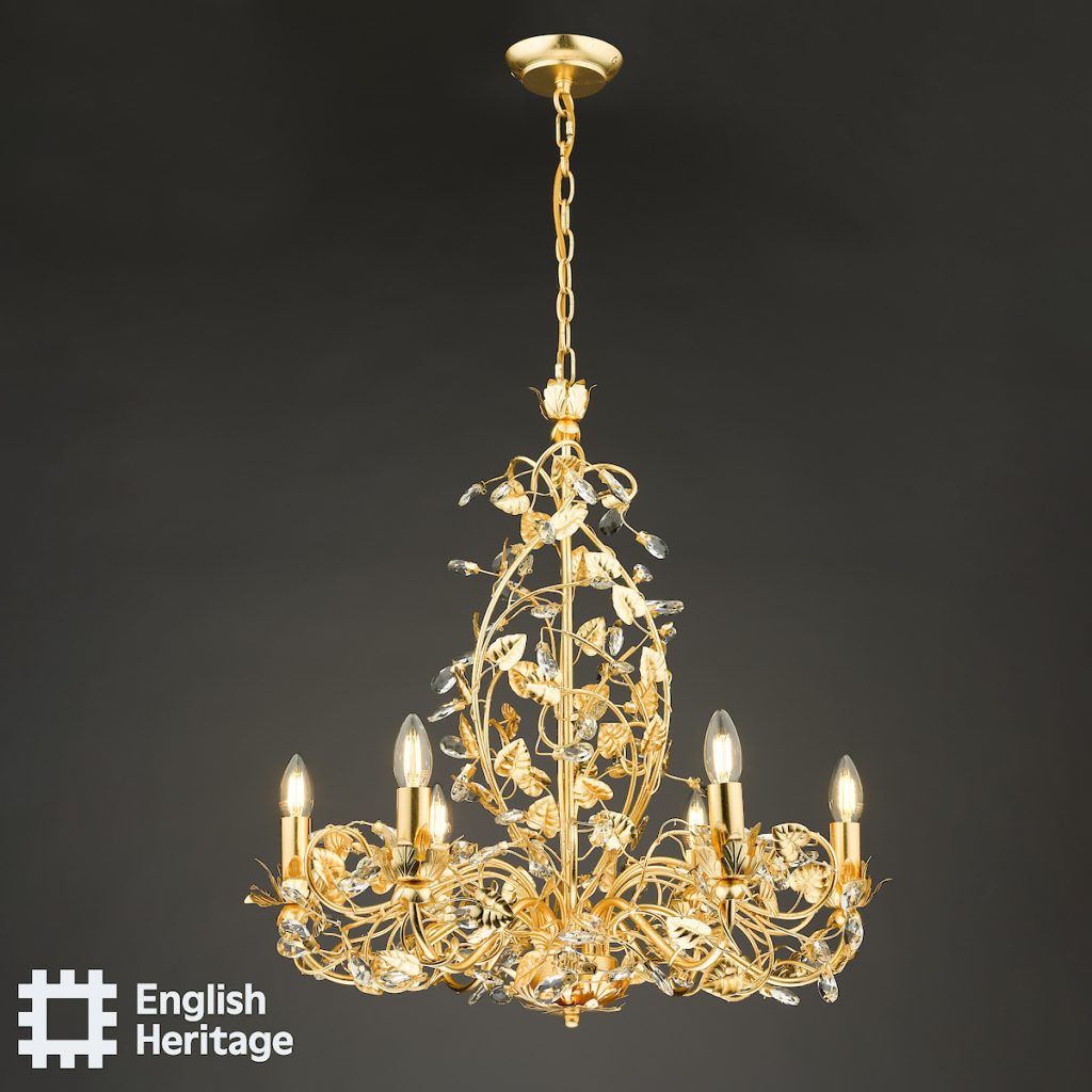 Gold leaf and crystal chandelier
