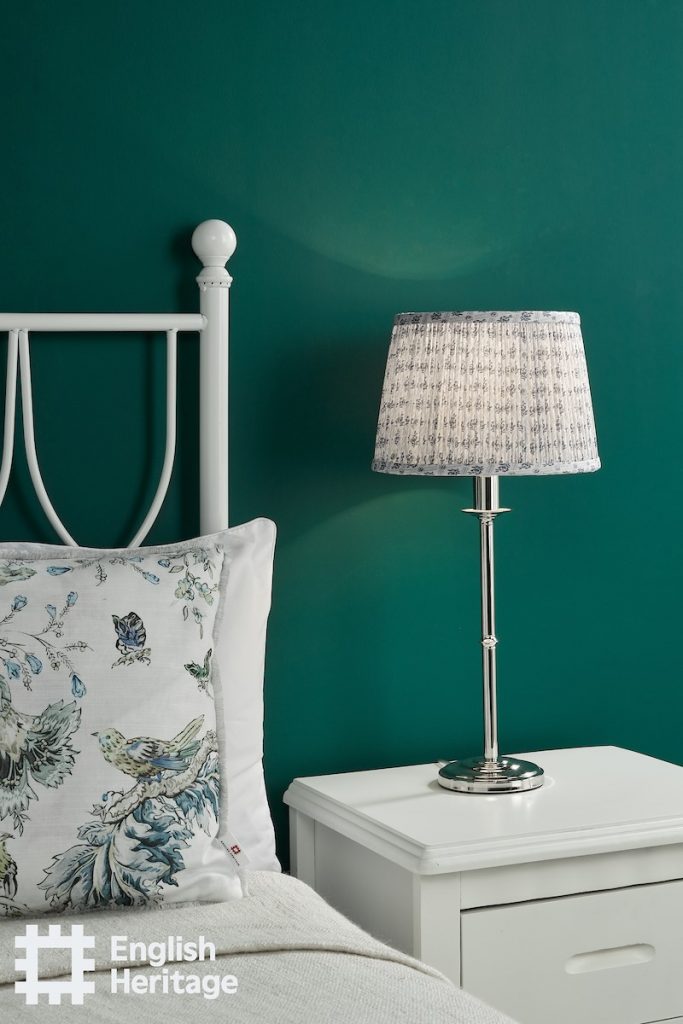 nickel table lamp base with patterned pleated shade