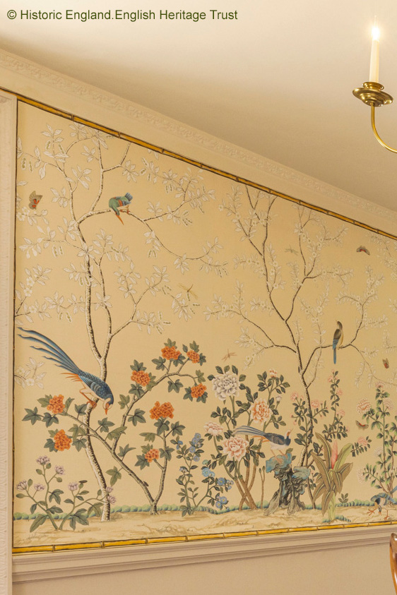 The wallpaper in the dining room at Marble Hill House