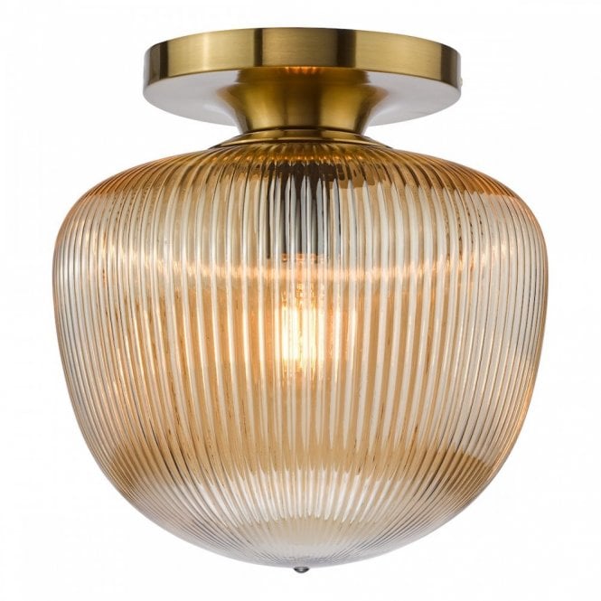 Abrielle Flush in Brushed Bronze and Ribbed Amber Glass