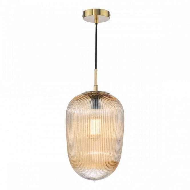 Abrielle Pendant in Brushed Bronze and Ribbed Amber Glass