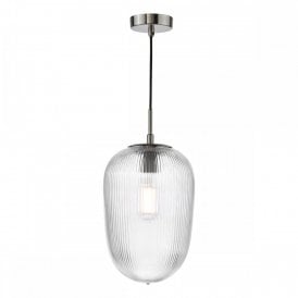 polished nickel ceiling pendant with clear ribbed glass shade