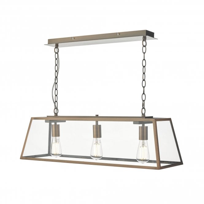ACADEMY 3 light hanging ceiling bar pendant on antique copper fitting