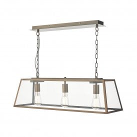 ACADEMY 3 light hanging ceiling bar pendant on antique copper fitting