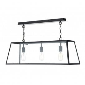 ACADEMY long 3 light hanging ceiling pendant light in black