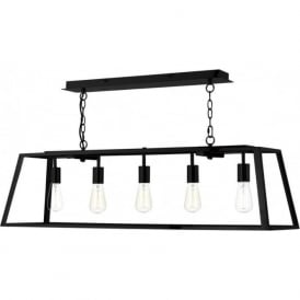 ACADEMY long 5 light hanging ceiling bar pendant light in black