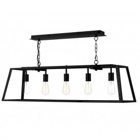 ACADEMY long 5 light hanging ceiling bar pendant light in black