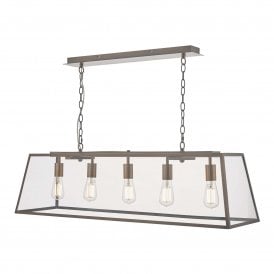 ACADEMY long 5 light hanging ceiling bar pendant on antique copper fitting