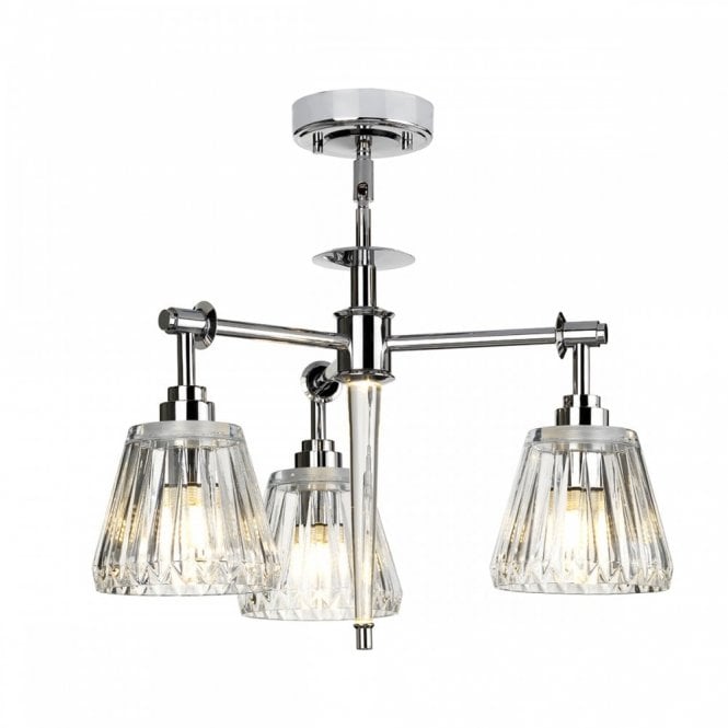 AGATHA IP44 3 arm chrome ceiling pendant with cut glass shades