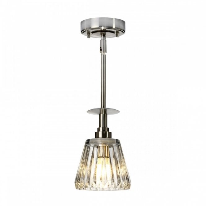 AGATHA IP44 brushed nickel ceiling pendant with cut glass shade