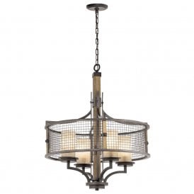 AHRENDALE rustic iron pendant ceiling light with wood detailing