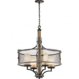 AHRENDALE rustic iron pendant ceiling light with wood detailing
