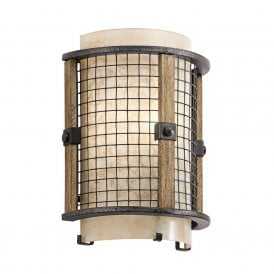 AHRENDALE single flush fitting curved wall light in rustic iron finish
