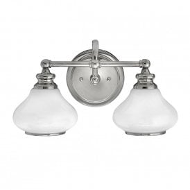 AINSLEY LED traditional double bathroom wall light in chrome with opal glass shades