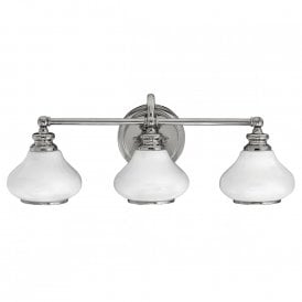AINSLEY LED traditional over mirror bathroom wall light in chrome with opal glass shades