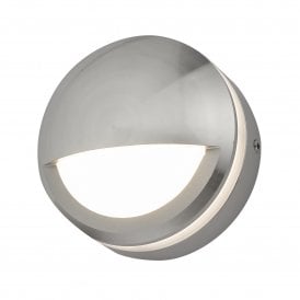 AKOS circular flush fitting outdoor wall light with polished aluminium surround