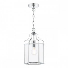 polished chrome and glass lantern pendant