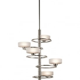 ALEEKA modern tall ceiling light fitting in pewter and opal glass