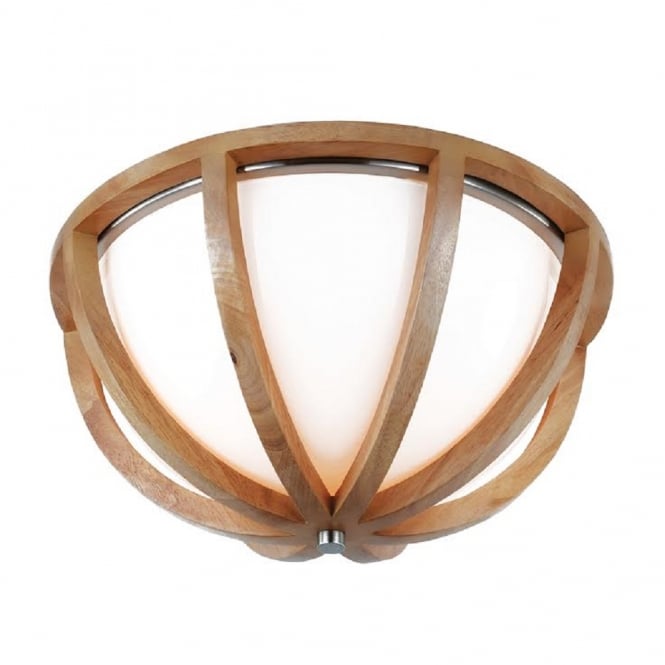 ALLIER low ceiling light with etched glass shade and light oak wood frame