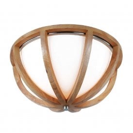 ALLIER low ceiling light with etched glass shade and light oak wood frame