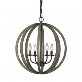 ALLIER updated rustic wooden frame 4 light ceiling pendant