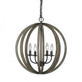 ALLIER updated rustic wooden frame 4 light ceiling pendant