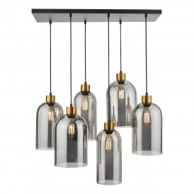 6 light black pendant with smoke glass shades