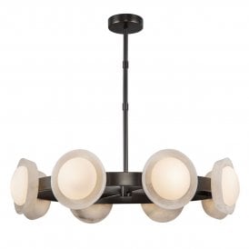 modern chandelier with 8 LED lights and alabaster shades