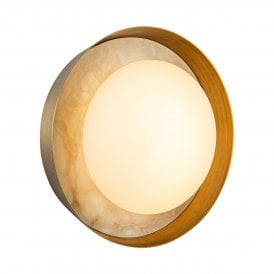 a modern integrated LED circular wall light with alabaster backplate