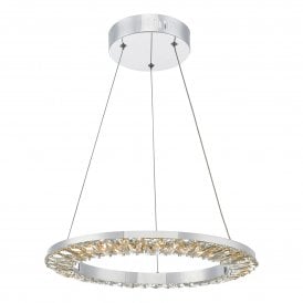 Altamura crystal LED pendant in polished chrome with floating crystal ring by The Lighting Book