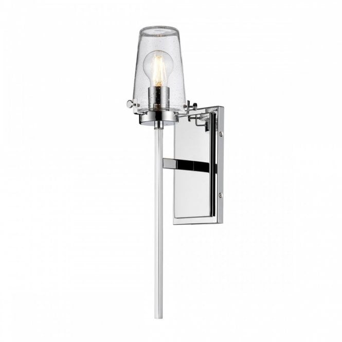 ALTON IP44 torchiere style wall light in chrome with seeded glass