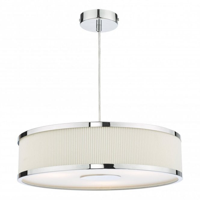ALVARO 3 Light Single Pendant Polished Chrome Pleated Ivory Shade
