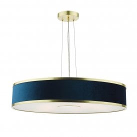 ALVARO 6 Light Pendant in Brushed Brass With Blue Shade