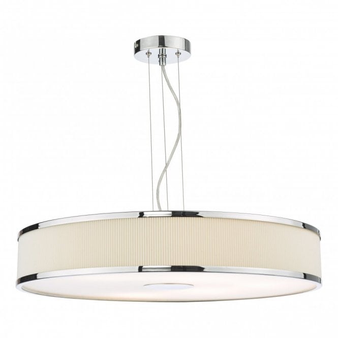 ALVARO 6 Light Single Pendant Polished Chrome with Pleated Ivory shade
