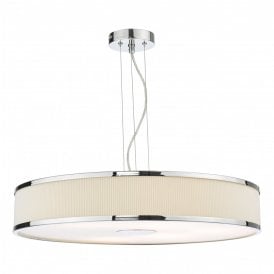 ALVARO 6 Light Single Pendant Polished Chrome  with Pleated Ivory shade