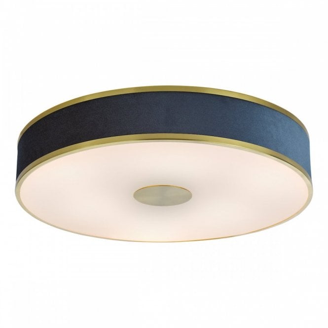 Alvaro Flush Ceiling 6 Light in Brushed Brass with Blue Shade