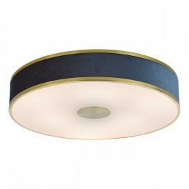 Alvaro Flush Ceiling 6 Light in Brushed Brass with Blue Shade
