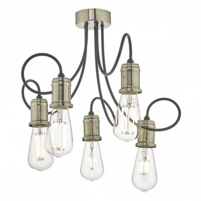 ALZBET semi-fllush industiral ceiling light in antique brass with black arms