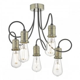 ALZBET semi-fllush industiral ceiling light in antique brass with black arms