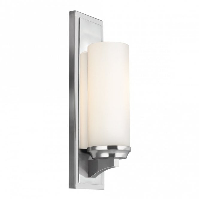 AMALIA chrome bathroom wall light with pillar candle style glass shade - large